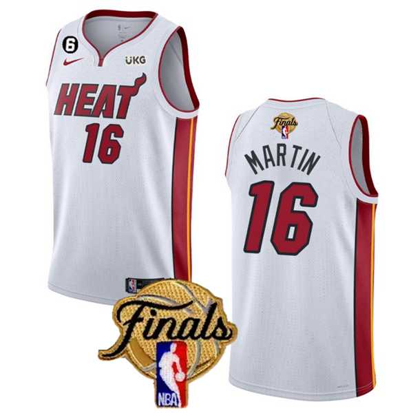 Mens Miami Heat #16 Caleb Martin White 2023 Finals Association Edition With NO.6 Patch Stitched Basketball Jersey